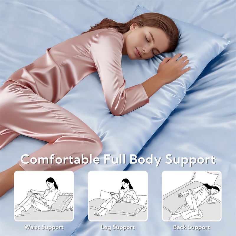 MR&HM Satin Body Pillow Cover, Soft and Breathable Body Pillow Case with Envelope Closure, Cooling and Silky Long Pillowcase for Hair and Skin,Grey (20x54, Light Blue) - Image 5